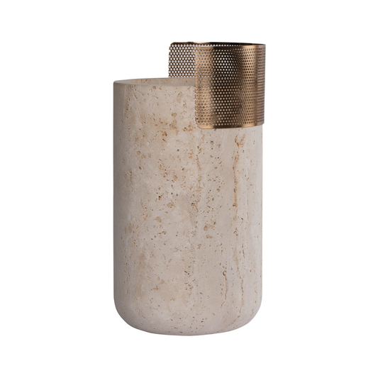 Solid Travertine Candle Holder S