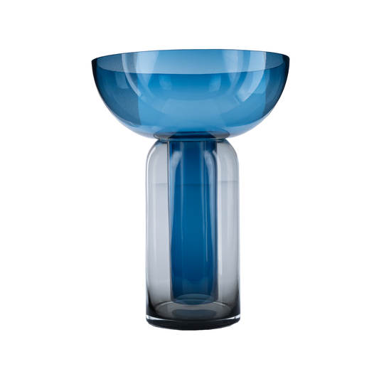 مزهرية زجاجية زرقاء كبيرة