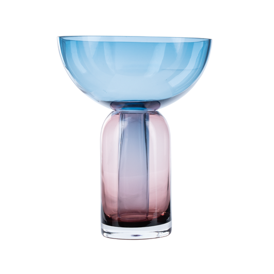 مزهرية زجاجية زرقاء متوسطة الحجم